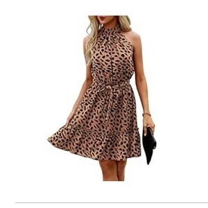 Amazon Brown Patterned Halter Mini Dress